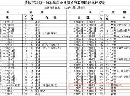 清远中小学暑假时间确定